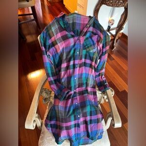 Beach Lunch Lounge Colorful Plaid Button-Up Dress-Shirt